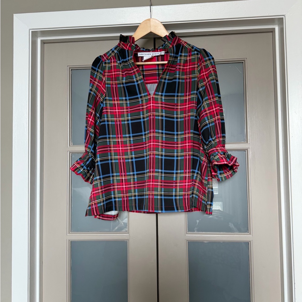 Gretchen Scott Designs Tartan Ruffle Blouse